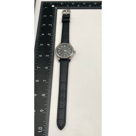 Timex Mens Indiglo Watch 35mm New Battery New Italian Leather Band WR 50M Date - Picture 10 of 12